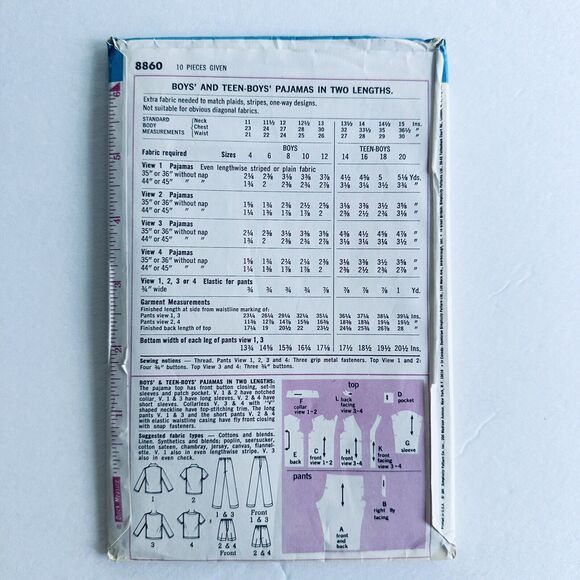 1970s Simplicity Sewing Pattern 8860 Pajamas Boys Size 16 V-Neck Button UNCUT - Picture 2 of 2